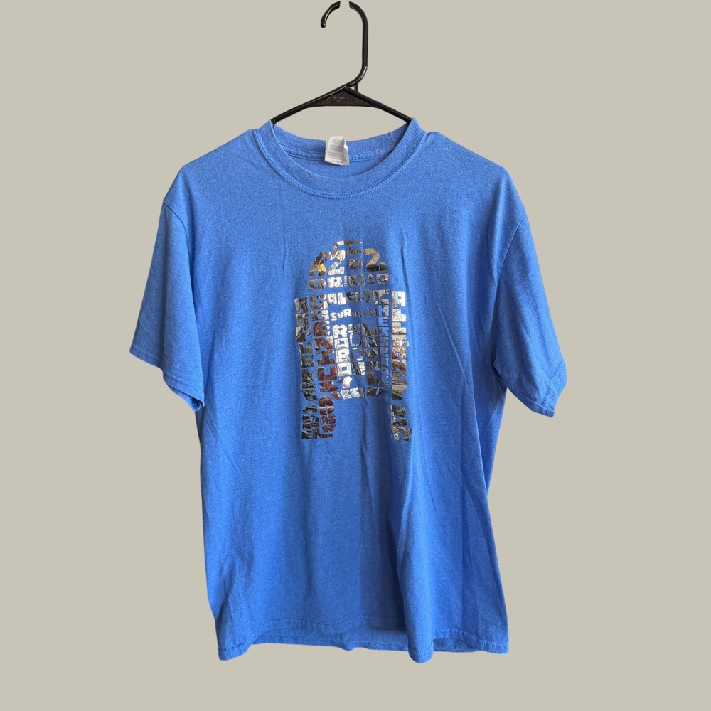 Port & Company Star Wars R2-D2 Silver Foil Graphic T-Shirt Blue Mens Medium - Picture 1 of 4